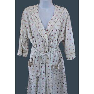 VTG Earth Angels Medium Floral Print Bathrobe Belt 100% Cotton Cream/Pink/Yello
